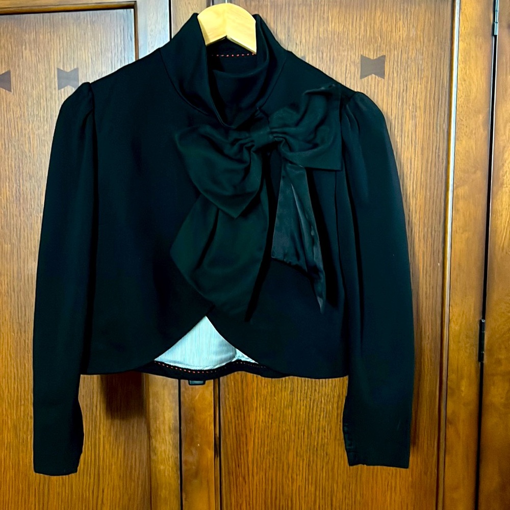 Alice and Olivia cropped black knit jacket with bow detail